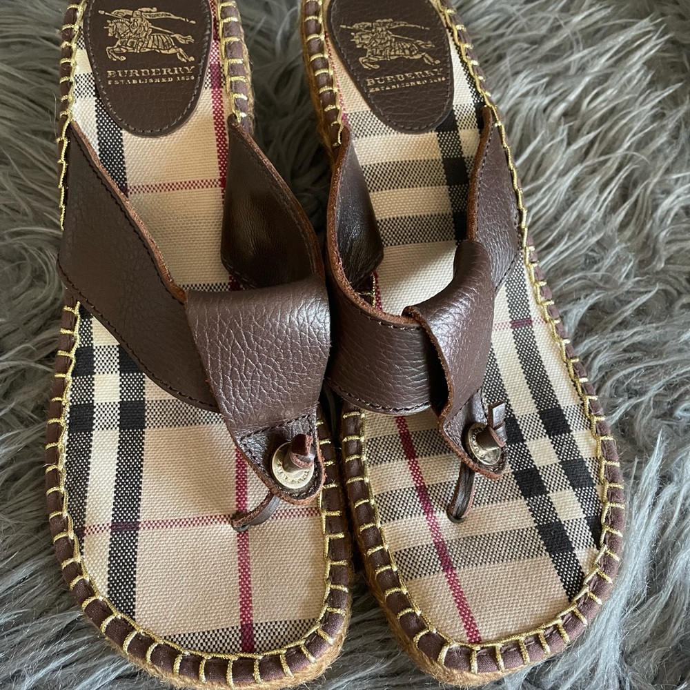 Burberry Espadrille Sandal with Brown Leather